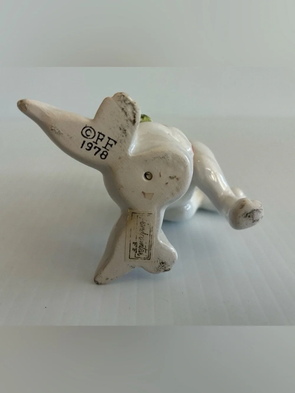 Vintage Ceramic FF 1978 White Bunny Figurine Hand Painted Farmhouse Cottagecore